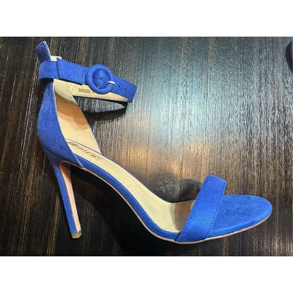 IDIFU Blue Suede NEW Stiletto High Heel size 9 Sandals Open toe Ankle Strap